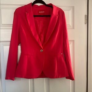 NWOT new guess coral hot pink red blazer gold button work jacket small